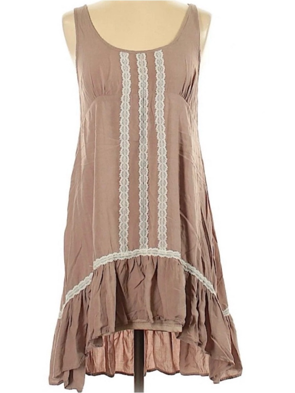 Sleeveless Boho Tan Lace-Trim High-Low Dress Size L NWT